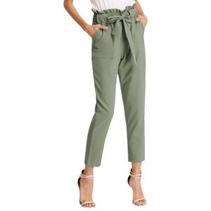Grace Karin Sage Green Paperbag Waist Cropped Pants